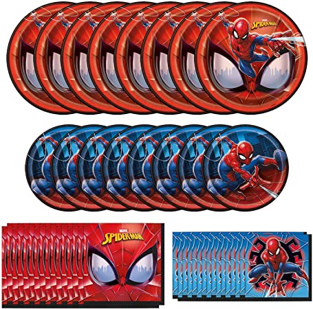 Spiderman Dinnerware Bundle Officially Licensed by Unique | Napkins & Plates | Great for Birthdays & Superhero Parties