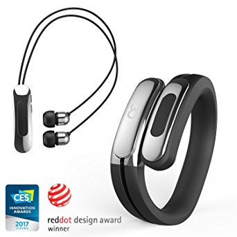 Helix Cuff: Wearable Wireless Headphones by Ashley Chloe. Bluetooth 4.1 HD Stereo Sound Mini Earbuds w/ Mic. Smallest Headset Earphones w/ Noise Reduction for Android and iPhone (Black/Silver)