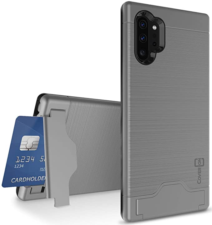 CoverON Credit Card Holder Kickstand SecureCard Series for Samsung Galaxy Note 10 Plus Case/Note 10 Plus 5G (2019), Gray