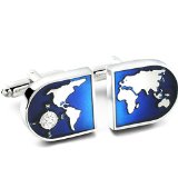 Jstyle Jewelry Mens World Map Shirts Cufflinks Wedding Color Blue Silver 1 Pair Set