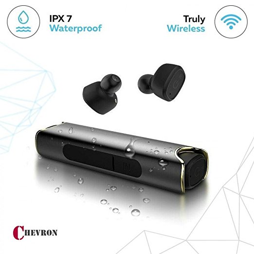 Chevron Wireless Bluetooth V4.2 Headphone With Deep Bass Surround Sound, Ipx7 Waterproof, Charging Energy Station & Handsfree Mic [Phantom Black]