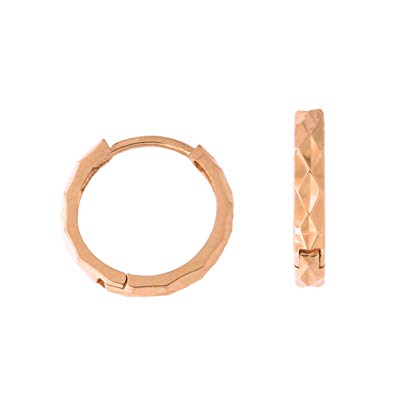 14k Yellow, White or Rose Gold Diamond Cut 2mm Huggie Hoop Earrings, 12mm (1/2 in)