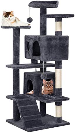 Yaheetech Cat Tree Tower with Sisal-Covered Scratching Posts 3 Platforms 2 Plush House, Kitten Furniture Pet Play Stand 51in