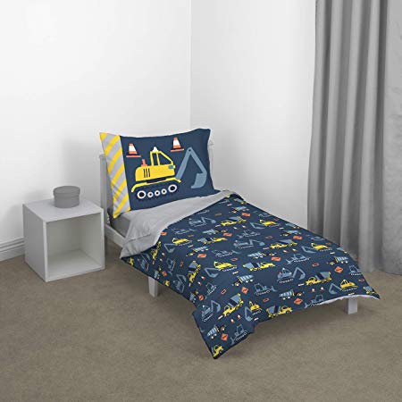 Carter'S Construction Time Toddler Bed Set, Navy, Yellow, Grey, Orange