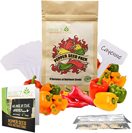 Hot Pepper Seeds 8 Varieties, Jalapeno Pepper, Cayenne Pepper, Serrano, Habanero, Anaheim, and More, Seeds for Planting in Your Garden, Heirloom Seeds Starter Kit, Non-GMO