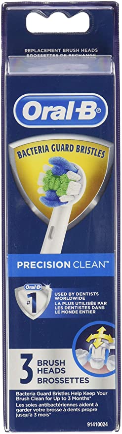 Oral-B Precision Clean Electric Toothbrush Replacement Brush Heads Refill with Bacteria Guard, 3 Count