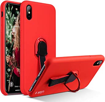 ULAK iPhone Xs Max Case, Soft Case with Ring Holder & Finger Strap, Liquid Silicone Shockproof Rubber Case with Phone Ring Stand Scratch Resistance Protective Cover for iPhone Xs Max 6.5 2018, Red