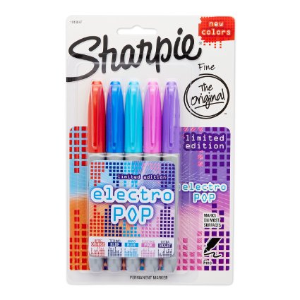 Sharpie Permanent Markers, 5-Pack, Electro Pop, Assorted 2015 Colors (1919847)