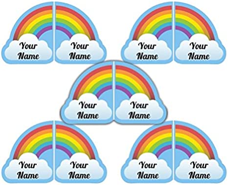32 (16 Pairs) Personalized Waterproof Scuff-Proof Durable Match-up Shoe Labels (Rainbow Theme)- Great for School, Camping and Daycare