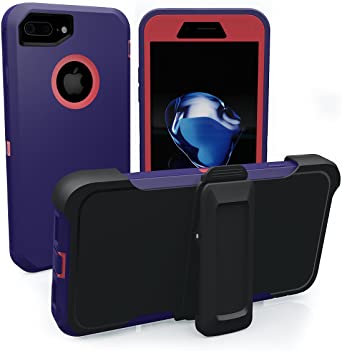 iPhone 7 Plus Case, iPhone 8 Plus Case, ToughBox [Armor Series] [Shockproof] [Purple | Hot Pink] for Apple iPhone 7/8 Plus Case [Screen Protector] [Holster & Belt Clip] [Fits OtterBox Defender Clip]