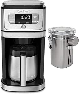 Cuisinart DGB850 Fully Automatic Burr Grind and Brew Thermal Coffeemaker (10 Cup) with Stainless Steel Coffee Canister Bundle (2 Items)