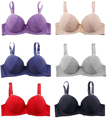 Romals Plus Size Underwire Bra for Women's Push up Bra Set of 6 Pack of Sexy Full Cup Bra