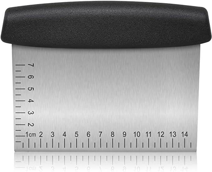 Zulay Multi-Purpose Bench Scraper & Chopper - Stainless Steel With Easy To Read Etched Markings - Multi-Use Dough Scraper, Dough Cutter & Pastry Scraper (Rectangular)