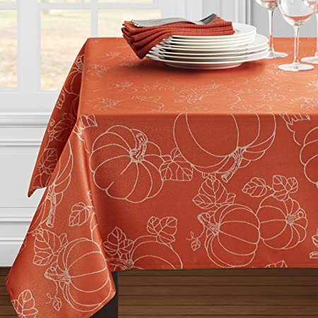 Benson Mills Pumpkin Glitz Metallic Tablecloth, 60-INCH by 120-INCH, Rust/Silver