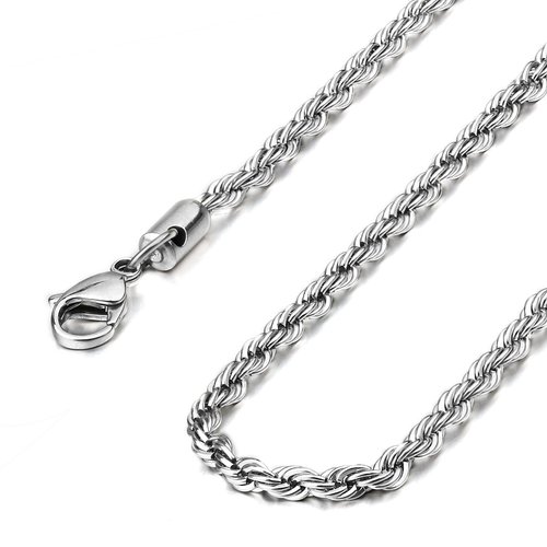 Besteel 4mm Mens Womens Stainless Steel Twist Rope Chain Necklace 18-36 Inch