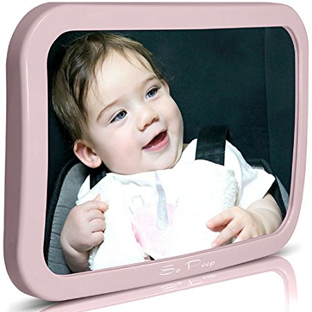 Baby Backseat Mirror for Car - Pink | View Infant in Rear Facing Car Seat - 100% Lifetime Satisfaction Guarantee - Best Newborn Safety With Secure Headrest Double-Strap (Pink)