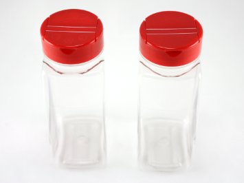 Skyway Supreme Large 16 OZ Clear Plastic Spice Bottles Jars Containers - Set of 2 - Flap Cap Pour and Sifter Shaker Durable Refillable Perfect For Storing and Dispensing Herbs and Spices - BPA Free