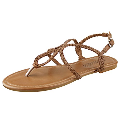 Sandalup Women's Braided Strap Thong Flat Sandals