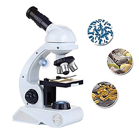 Kidcia Microscope for Kids Science Kit, Beginner's Microscope Kit Blue/White with LED 80X 200x and 450x Magnification Science Toy, Educational Toy Birthday Gift for Boys & Girls