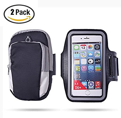 NVTED 2 PCS Sport Armband, Armband and Arm Pocket, Water Resistant Running Armband Arm Pag Multifunctional Pockets, for all 3.5~5.8” smartphone (Black)