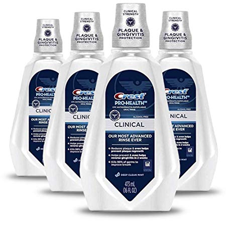 Crest Pro-Health Clinical Mouthwash, Gingivitis Protection, Alcohol Free, Deep Clean Mint, 473 Ml, 4 Count