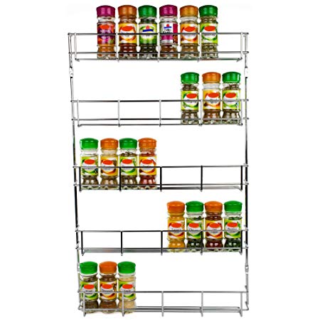 Andrew James Spice Rack Organiser | Wall Mounted or for Cupboard Door for Herbs & Spices Jars or Packets | Fixings Included | Chrome Plated