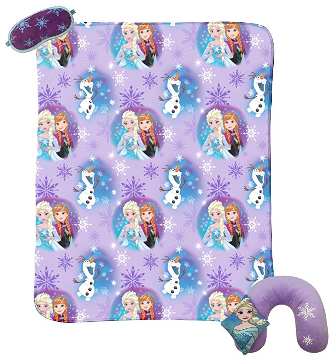 Jay Franco Disney Frozen 3 Piece Plush Kids Travel Set with Neck Pillow, Blanket & Eye Mask (Official Disney Product)