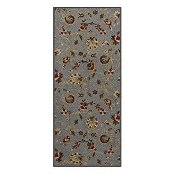 Custom Size GREY Floral Rubber Backed Non-Slip Hallway Stair Runner Rug Carpet 31 inch Wide Choose Your Length 31in X 12ft