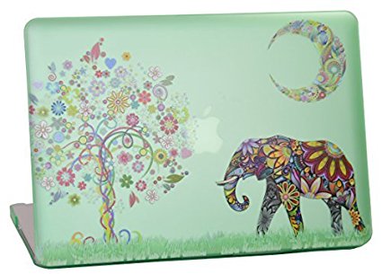 Macbook Pro 13 inches Rubberized Hard Case for model A1278 (with or without Thunderbolt), Cas Graphique Moon Elephant Design with Green Bottom Case, Come with Keyboard Cover