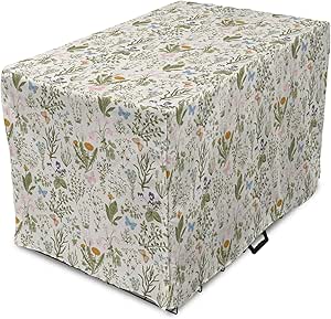 Ambesonne Floral Dog Crate Cover, Vintage Garden Plants Herbs Flowers Botanical Classic Design Art, Easy to Use Pet Kennel Cover for Medium Large Dogs, 42 Inch, Pink Blue