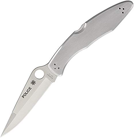 Spyderco Police Stainless Steel Folding Pocket Knife, Plain Blade Edge - C07P