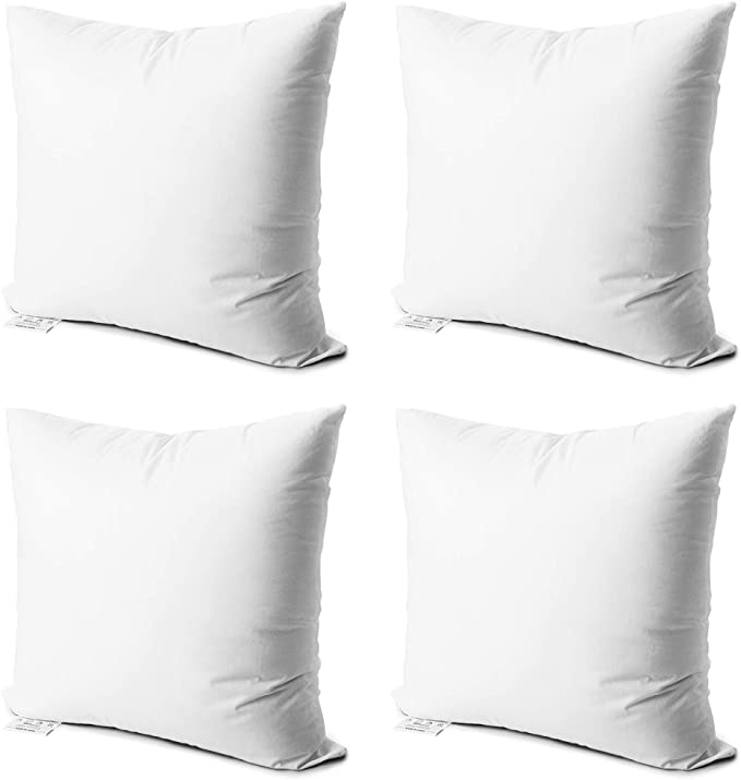 Edow Throw Pillow Inserts,Set of 4 Soft Hypoallergenic Down Alternative Polyester Square Form Decorative Pillow, Cushion,Sham Stuffer,Cotton Cover. (White, 20x20)