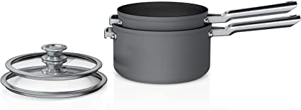 Ninja C54000 Foodi NeverStick Premium 4-Piece Saucepan Set, 2.5-Quart, 3.5-Quart with Glass Lids, Anti-Scratch Nest System, Hard-Anodized, Nonstick, Durable & Oven Safe to 500°F, Slate Grey