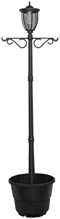 Sun-Ray 312064 Kenwick Single-Head Solar Lamp Post & Planter, with Plant Hanger, Dual Amber/White Light Switch, 7', Bronze, Batteries Included