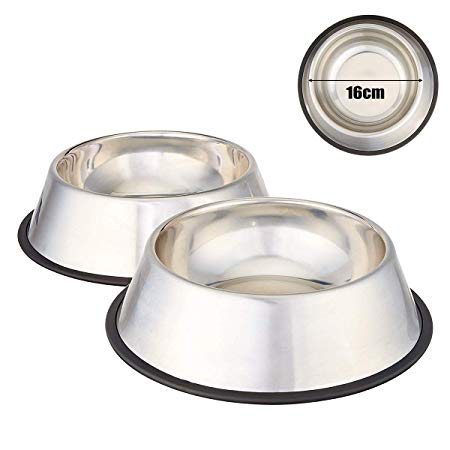Mlife Stainless Steel Dog Bowl with Rubber Base for Small and Medium Dogs, Pets Feeder Bowl and Water Bowl Perfect Choice (set of 2) (M)