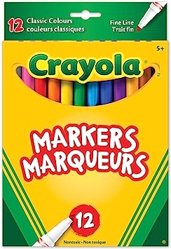 Crayola 12 Fine Line Original Markers, Adult Colouring, Bullet Journaling, School and Craft Supplies, Drawing Gift for Boys and Girls, Kids, Teens Ages 5, 6,7, 8 and Up, Back to school, School supplies, Arts and Crafts, Gifting