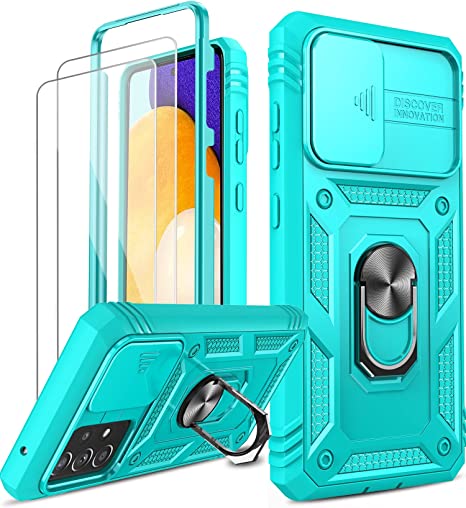 Samsung Galaxy A52 5G Case, A52 5G Phone Case with Slide Camera Cover   [2 Pack] Tempered Glass Screen Protector, LeYi 360 Full Body Shockproof Case with Kickstand for Galaxy A52 5G, Mint