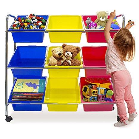 Sorbus Toy Bins & Office Supply Organizer on Wheels — Plastic Storage Cart with Removable Bins—Ideal for Toys, Books, Crafts, Office Supplies, and much more—(Primary Colors