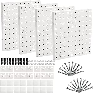 Foraineam 4 Pieces Pegboard Wall Organizer Panels, Wall Mount Display Pegboard Wall Panel Kits, 2 Installation Methods Pegboard Organizer Board, Small Peg Boards for Wall Garage Workbench Shop Office