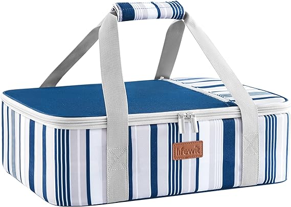 Lifewit Insulated Casserole Carrier for Hot or Cold Food, Casserole Dish Carrying Case, Lasagna Holder for Potluck Parties/Picnic/Cookouts, Fits 9"x13" Baking Dish, Blue