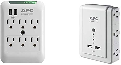 APC Wall Surge Protector, 6-Outlets, 540 Joule Surge Protection with Two USB Charging Ports and APC 6-Outlet Wall Surge Protector with USB Charging Ports