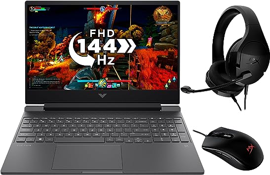 HP Victus Gaming Laptop 15-fb0020na Bundle with HyperX Pulsefire Mouse & HyperX Cloud Stinger Headset | AMD Ryzen 5-5600H | Radeon RX 6500M |8GB RAM | 256GB SSD | 15.6” FHD | Windows 11 Home |Black