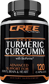 CREE Nutrition Turmeric Curcumin with BioPerine® and 95% Curcuminoids - Anti-Inflammatory, Antioxidant & Anti-Aging - 120 Capsules - Made in the USA