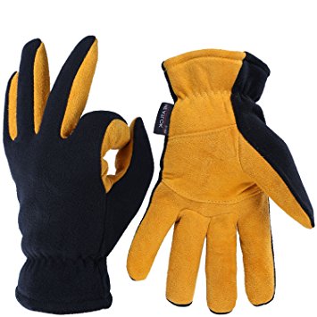 OZERO Winter Gloves, -20°F Cold Proof Thermal Glove - Deerskin Suede Leather Palm and Polar Fleece Back with Heatlok Insulated Cotton Layer - Keep Warm in Cold Weather - Black/Tan/Grey (S/M/L/XL)
