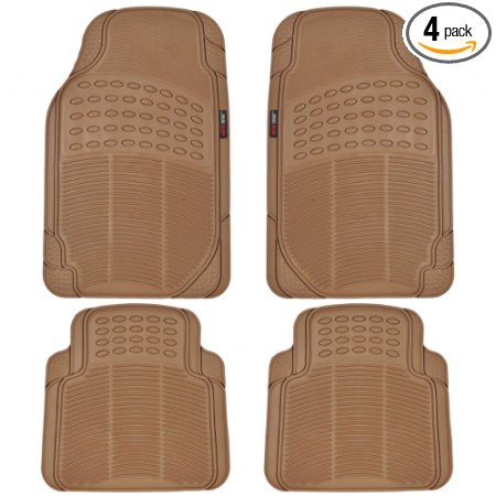 BDK MotorTrend Universal Fit 4-Piece Odorless Premium Heavy Duty All Weather Maximum Protection Car Floor Mat - Rubber (Beige)