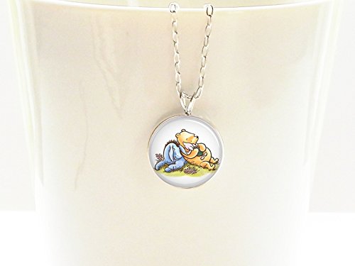Winnie the Pooh and Eeyore Silver Pendant with Sterling Silver 925 Vintage-Style Chain Gift Jewelry Necklace