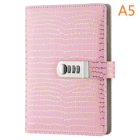 A5 Creative Password Notebook with Locking Student Handbook Notepad and Journal Diary (Pink)