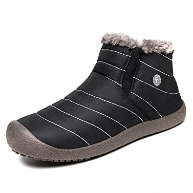 Enly Slip on Waterproof Snow Boots for Men Women,Anti-slip Lightweight Ankle Bootie with Fully Fur