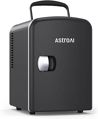 AstroAI Mini frigo 4 litri / 6 lattine Sistema di raffreddamento e riscaldamento portatile alimentato CA/CC per auto, case, uffici e dormitori (Nero)