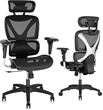 Gabrylly Ergonomic Office Chair, Large Mesh Chair with Lumbar Support - Double Back, Adjustable Headrest & 2D Armrests, High-Back Home Desk Chair with Tilt Function, Swivel Computer Executive Chair